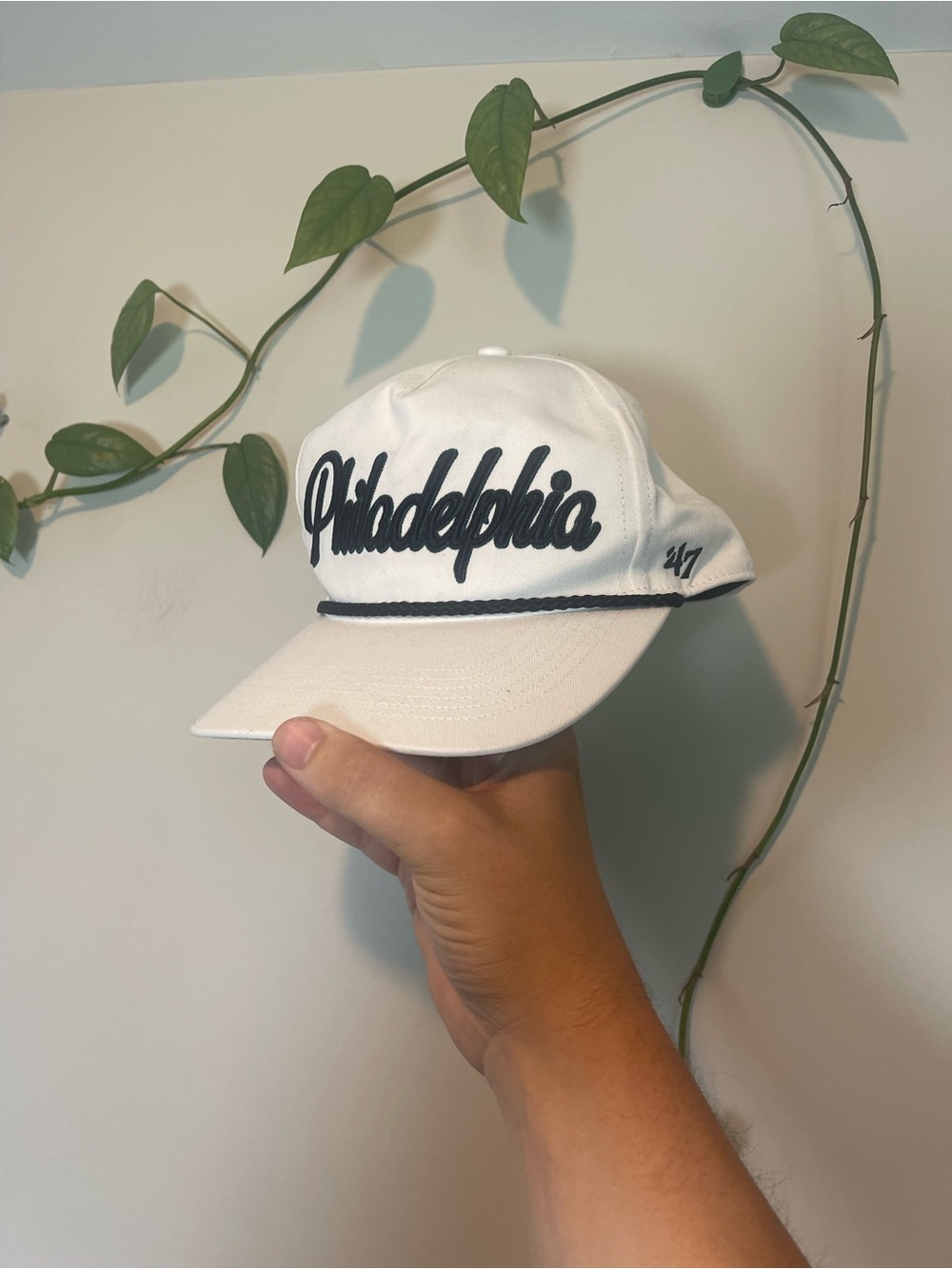 47 Brand White Kids Cap with Navy Philadelphia Script